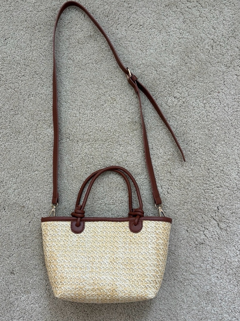 Amazon Straw Crossbody Bag with Brown Trim